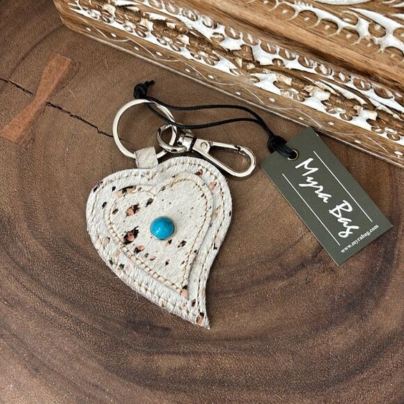 Myra Bag Hearts Love Key Fob/White/Brown - Picture 1 of 6